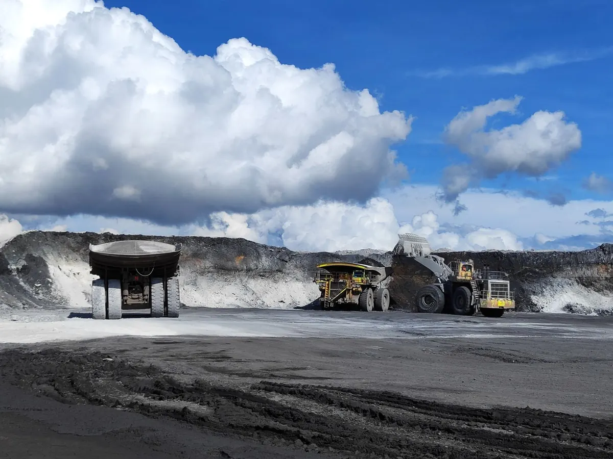 Open-pit mine with haul trucks