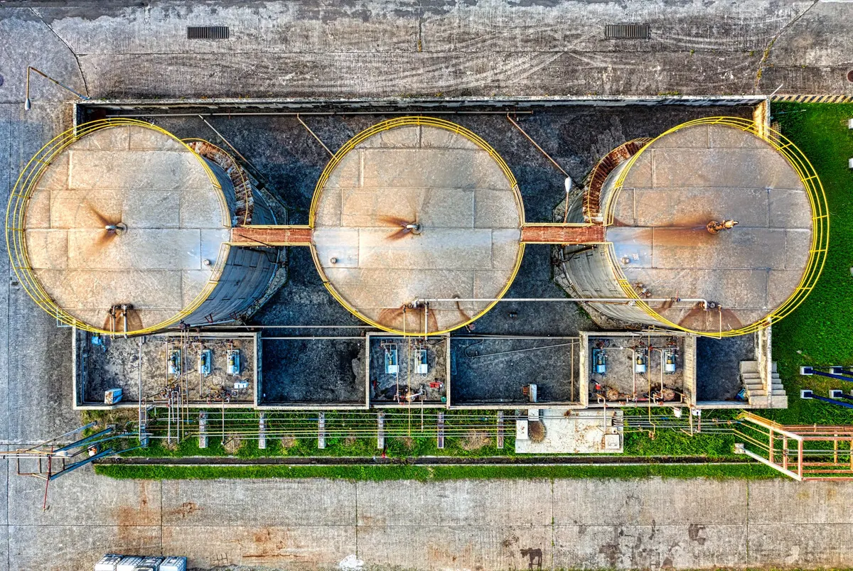 Aerial view of fuel storage tanks